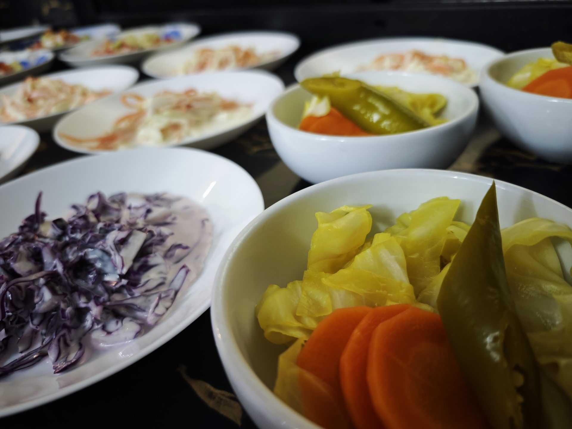 An assortment of Middle Eastern salads and appetizers